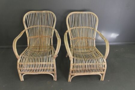 Pair of Vintage Sturdy Cane Armchairs