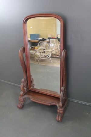 Large Mahogany Framed Carved Cheval Mirror