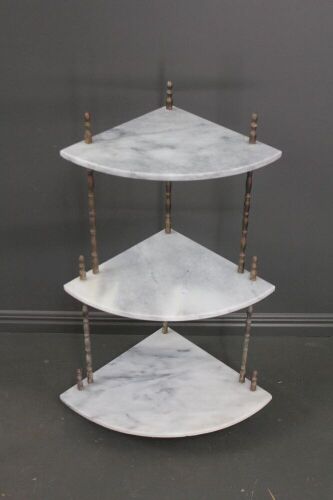 Mid Century Brass and Marble 3 Tier Corner Whatnot