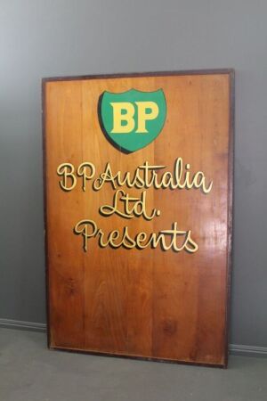 Large Vintage Timber Signwritten Board - BP Australia Presents