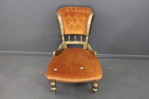 Gold Painted Antique Timber Framed Grandmother Chair c1900 on Castors