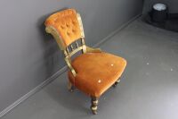 Gold Painted Antique Timber Framed Grandmother Chair c1900 on Castors - 3