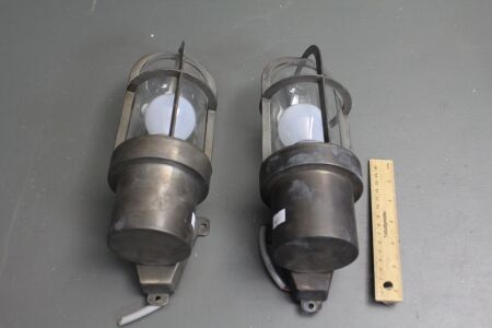 Pair of Heavy Brushed Nickel Nautical / Industrial Wall Lights