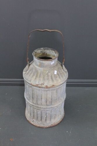 Unusual Vintage Fluted Galvanised Steel Cream Can - No Lid