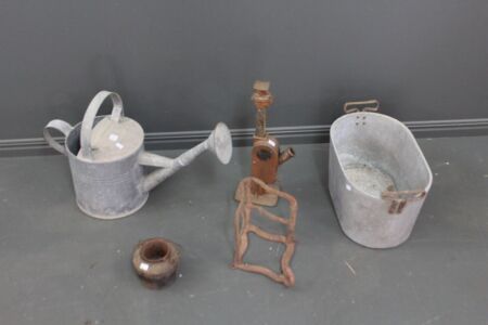 Asstd Lot of Vintage Metalware inc Alloy Pot, No.3 Walker Jack, Small Glue Pot and Willow Watering Can