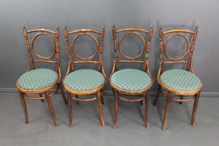 Set of 4 Antique Bentwood O Backed Chairs with Upholstered Seats