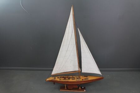 Large Hand Crafted Timber Yacht on Stand