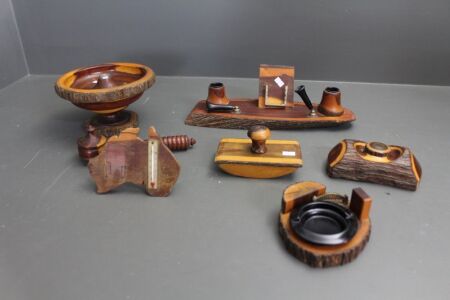 Asstd Lot of Vintage Mulga Wood Desk Items etc