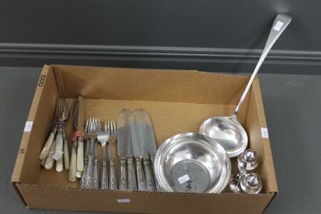 Asstd Lot of Antique Silver Plate inc. Cutlery, Cruet Etc.