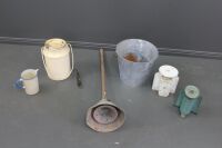 Interesting Kitchenalia Lot inc. Enamel Jug & Pail, Copper Dolly, 2 Desktop Scales, 1 Spring Scale - 4