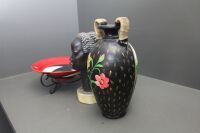 Asstd Lot inc. Black Lady Head, Folk Art Vase and Zulu Bowl on Stand - 2