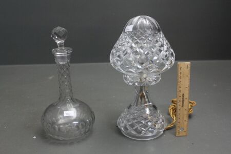 Vintage Cut Crystal Mushroom Lamp + Small Crystal Decanter