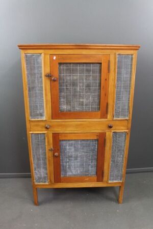 Large Antique 2 Door Pine Meat Safe with Shelves Inside