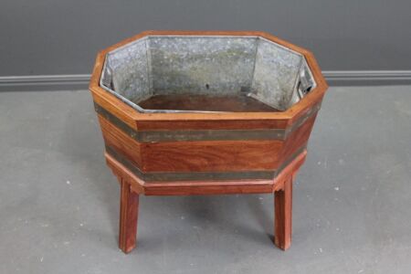 Vintage Brass Banded Teak Planter Box with Removable Galvanised Liner