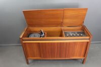 Mid Century Teak Stereo Cabinet with Sliding Front Doors, Garrard Turntable and Radio - 2