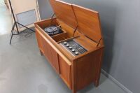 Mid Century Teak Stereo Cabinet with Sliding Front Doors, Garrard Turntable and Radio - 3