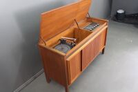 Mid Century Teak Stereo Cabinet with Sliding Front Doors, Garrard Turntable and Radio - 4