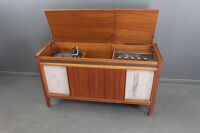 Mid Century Teak Stereo Cabinet with Sliding Front Doors, Garrard Turntable and Radio - 5