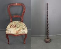 Antique Mahogany Bobbin Turned Lamp Stand + Later Balloon Back Seat