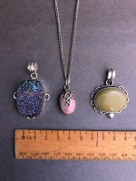 3 x Sterling Silver Mounted Stone / Crystal Pendants + 1 Chain - 2