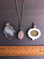 3 x Sterling Silver Mounted Stone / Crystal Pendants + 1 Chain - 3