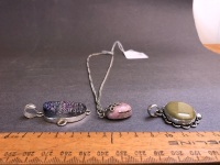 3 x Sterling Silver Mounted Stone / Crystal Pendants + 1 Chain - 5