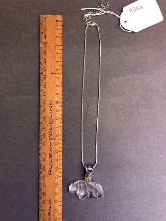 Rock Crystal Gem Set Hippo Pendant and Chain