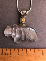 Rock Crystal Gem Set Hippo Pendant and Chain - 2