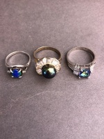 3 x Dress Rings - S/Silver & Opal Triplet, S/S & Glass, Plated Freshwater Pearl Ring - 4