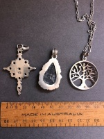 3 x Stone Set Sterling Silver Pendants + 1 Chain - 3