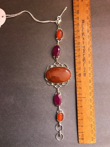 Agate and Carnelian Set Sterling Silver Bracelet