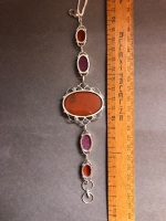 Agate and Carnelian Set Sterling Silver Bracelet - 2