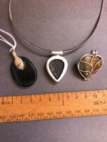 3 x Stone Set Sterling Silver Pendants + 1 Choker - 3