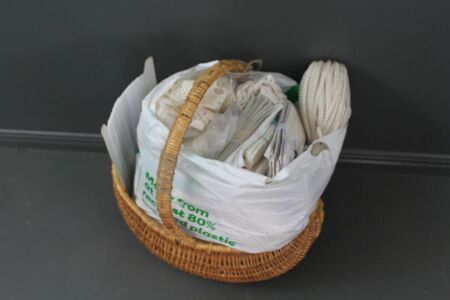 Wicker Basker full of Vintage Linen and Lace inc. Tableclothes, Doilies, Runners etc