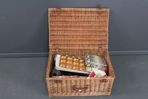 Asstd Lot of Kitchenalia and Bric-a-Brac inÂ  Wicker Hamper