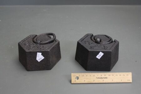 2 x Vintage 5 Kilogram Cast Iron Weights with Lifting Rings