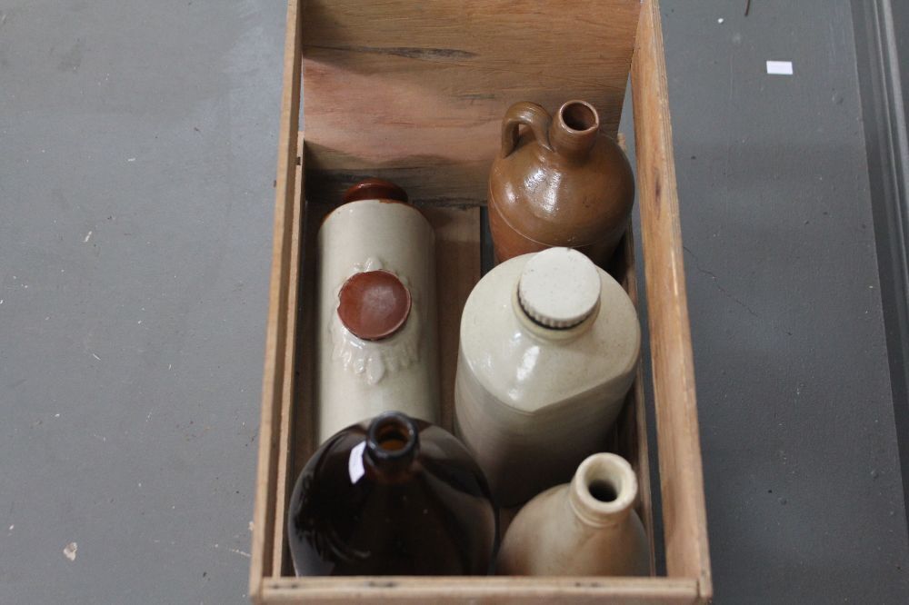 Asparagus Crate with 4 Vintage Stone Bottles Darwin Stubby