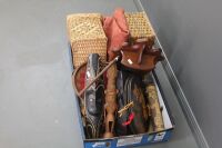 Large Interesting Lot of Carved Jewellery Boxes and Masks + Pokerwork, Baskets, Brushes, Mirror Etc - 2