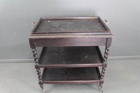 Vintage Oak Barley TwistÂ  3 Tier Tea Trolley with Lift Off Tray and Storage Under