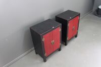 Pair of Red and Black Lacquered 2 Door Bedside Cabinets - 3