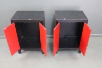 Pair of Red and Black Lacquered 2 Door Bedside Cabinets - 4