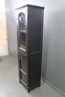 Tall Narrow Chinese Black Laquered Display Cabinet with 2 Glazed Drawers and Single Drawer - 3