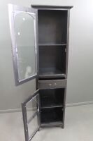 Tall Narrow Chinese Black Laquered Display Cabinet with 2 Glazed Drawers and Single Drawer - 4