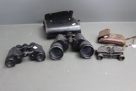 3 Pairs Vintage Binoculars inc c1930's Carl Zeiss Telita 6 x 18