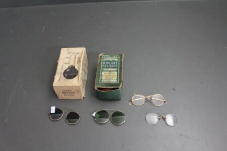 2 x Vintage Boxed Breast Relievers + 4 Asstd Vintage Glasses and Clip Ons