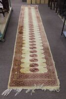 Hand Knotted Wool Cream Runner with Geo Design - Some Colour Bleeding and Wear
