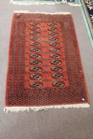 Hand Knotted Pakistani Wool Rug with Red and Black Design