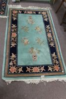 Chinese Wool Rug in Aqua and Royal Blue with Floral Design