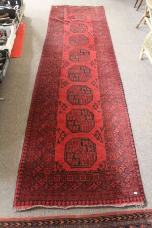 Hand Knotted Wool Runner in Red and Black Design