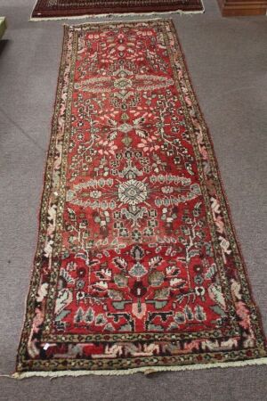Vintage Hand Knotted Persian Wool Runner in Red and Pinks - Some WearÂ 
